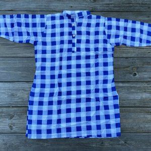 Hand crafted Women Shirt Top Blue/White Traditional Qameez Blouse Size S